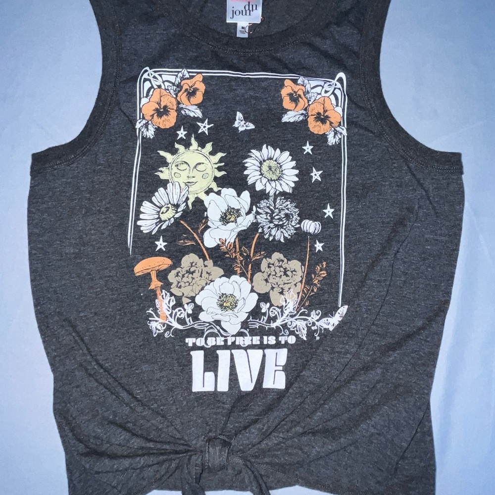 Belle Du Jour Gray and Orange Graphic Tank Top